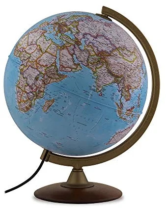 TECNODIDATTICA - Globo Terráqueo NATGEO Explorer Classic 30 | Cartografía Físico-Política National Geographic Classic | Base de Madera de Haya | Iluminado | Texto en Español | Diámetro 30 cm