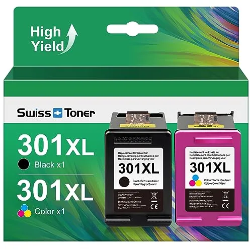 swiss toner Compatible para HP 301XL 301 XL Remanufacturado Cartuchos de Tinta para HP Envy 4500 5530 Officejet 2620 4630 2622 Deskjet 3050A 2050 3052A 1510 3050 1000 3000 2510 2540 1050 (2-Pack