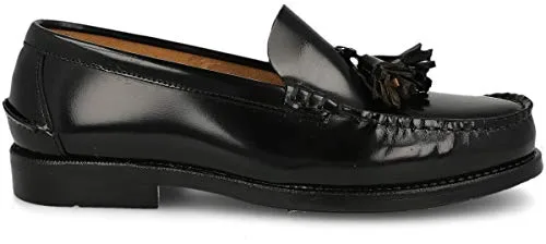 PAYMA - Mocasin de Piel para Hombre. Hechos en España. Zapato Clasico Antifaz y Borlas para Caballero. Piso de Goma Muy Flexible. Piel Antiarrugas. Color: Negro Borlas, Talla EU 42