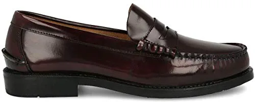 PAYMA - Mocasin de Piel para Hombre. Hechos en España. Zapato Clasico Antifaz y Borlas para Caballero. Piso de Goma Muy Flexible. Piel Antiarrugas. Color: Burdeos Antifaz, Talla EU 41