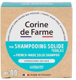 Corine de Farme - Champú Sólido Cabello Graso con Arcilla Verde Purificante - Fórmula Eco-Diseñada y Vegana - Sin Sulfatos Ni Parabenos - Cosmético Natural - 75 gr