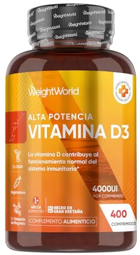 Vitamina D3 4000UI, 400 Comprimidos, +1 año de Suministro - La vitamina D Contribuye al Funcionamiento Normal del Sistema Inmune (EFSA), Apto para Vegetarianos, Sin Estearato de Magnesio ni OGM