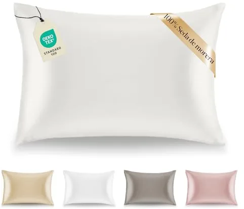 Funda de Almohada Seda - 50x75 cm - 100% Seda Natural - 19 Momme - Funda Almohada con Beneficios para el Pelo y la Piel - Antiarrugas & Antiacaros - Marfil