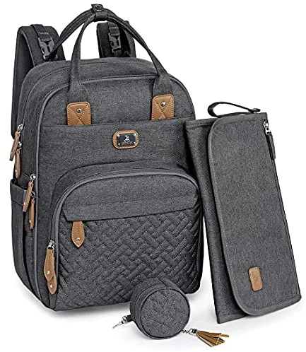 Dikaslon Mochila Cambiador, Mochila Pañalera Grande Bolsas Multifuncionales para Bebés con Cambiador Portátil, Portachupete y Correas para el Cochecito, para Mamá y Papá (Gris Oscuro)