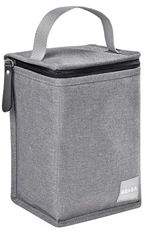 BÉABA Bolsa Isotérmica para Comida de Bebé, Gran Capacidad, Compartimento para Biberones, Funda Therma para comida Infantil, Plegable, Material Suave e Impermeable, Gris