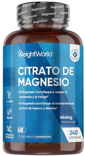Citrato de Magnesio 240 Cápsulas Veganas - 444mg de Magnesio Puro provenientes de 1480mg del Citrato, Para 4 Meses, Contribuye a la Reducción del Cansancio y la Fatiga (EFSA), Sin Gluten ni OGM