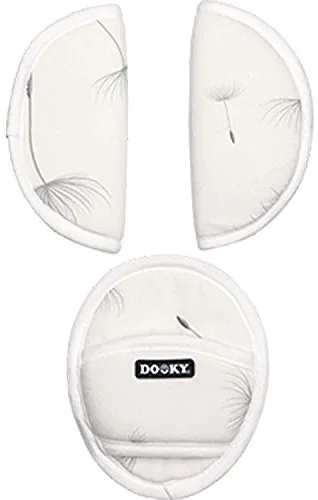 Dooky Universal Pads Dandelion Protectores de cinturón de seguridad para portabebés y silla de coche (para arneses de 3 y 5 puntos, grupo de edad 0+, para la mayoría de las marcas), Blanco, 126730