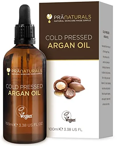 PraNaturals Aceite de Argán Marroquí 100% Puro y Natural para Cara y Cuerpo - Rico en Vitamina E para una Piel, Cabello y Uñas Saludables - Sin Parabenos o SLS – Vegano y Libre de Crueldad