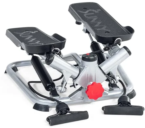 Sunny Health & Fitness Máquina Stepper Avanzada con Giro y Bandas de Resistencia, Mini Stepper Portátil, Equipo de Ejercicio Aeróbico Interior para Entrenamiento de Cuerpo Completo - SF-S0979, Gris