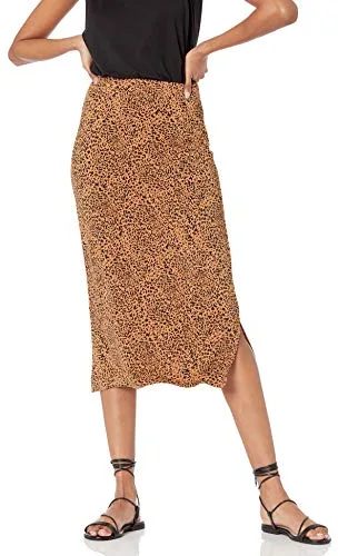 Amazon Essentials Falda Midi de Punto sin Cierre (Disponible en Tallas Grandes) Mujer, Camel Oscuro Leopardo, M