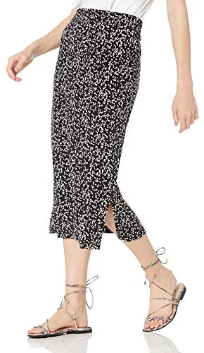 Amazon Essentials Falda Midi de Punto sin Cierre (Disponible en Tallas Grandes) Mujer, Negro Blanco Animales Abstracto, S