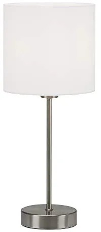 BRILONER- Lámpara de Mesa con Pantalla de Tela, Interruptor por Cable, Casquillo E14, Máx.25W, Lampara de Escritorio, Lampara de Lectura, Lámpara de Mesa, Lamparas de Mesita de Noche, 16x38 cm, Blanco