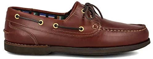 PAYMA - Náutico Mocasín Deportivo Casual en Piel para Hombre. Tallas Grandes 46 47 48. Piel Engrasada. Piso de Goma. con o sin Cordones. Color: Brandy Cordones; Talla EU 43