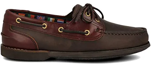 PAYMA - Náutico Mocasín Deportivo Casual en Piel para Hombre. Tallas Grandes 46 47 48. Piel Engrasada. Piso de Goma. con o sin Cordones. Color: Marrón Engrasado; Talla EU 44