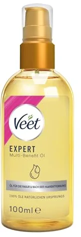 Aceite multibeneficio Veet Expert - 100% de origen natural con vitaminas y Omega 3 - Aceite corporal para el afeitado y después de la depilación - Aceite de afeitar hidratante para el cuerpo y la cara