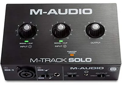 M-AUDIO M-Track Solo Interfaz de Audio USB, Tarjeta de Sonido para Grabaciones, Transmisiones y Pódcasts con Entradas XLR, Línea y DI, Paquete de Software Incluido