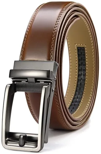 CHAOREN Cinturones Hombre, Cinturón Hombre Cuero, Hebilla Automatico Ajustable, Cinturones Trinquete para Vestir Pantalones de Traje