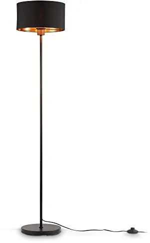 B.K.Licht - Lampara Pie Vintage, Retro, E27, Interruptor de Pie, Altura 141 cm, Métalica, Ø30cm Pantalla, Lámpara de Pie, Lamparas Pie, Lampara Pie Salon, Dormitorio y Estudio, color Negro-Dorado