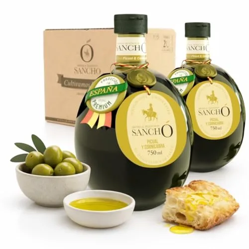 Aceite de oliva virgen extra picual pack 2 x 750 ml botella de plástico | aove gourmet aromático extraído en frío | aceite premium español para cocina diaria | sancho la mancha, dop campo de montiel.