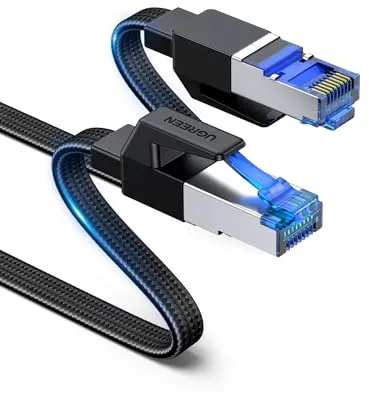UGREEN Cable Ethernet Red RJ45 Lan Cat 8 40Gbps 2000MHz Plano Trenzado Nylon, Compatible con Steam Deck PS5 PS4 Xbox X S PC Box Router Servidor NAS Cat 7 Cat 6 Cat 5, 2M