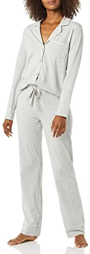 Amazon Essentials Conjunto de Pija con Camisa de Manga Larga y Pantalón Largo en Modal y Algodón Mujer, Gris Mezcla, L