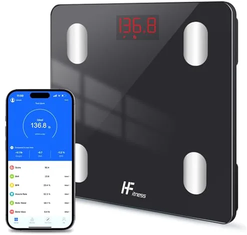 Báscula Inteligente de Grasa Corporal con App, Báscula Digital de Baño Bluetooth para Control de Peso y Salud, Análisis Corporal Completo (19 Métricas), HomeFashion HFitness