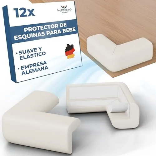 Hoffenbach 12 x Protector de Esquinas para Bebé – Protectores de Seguridad en Espuma para Bordes de Muebles y Mesa – Protección Infantil Autoadhesiva para Bebés y Niños en el Hogar - Blanco