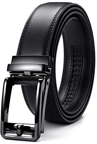 CHAOREN Cinturones Hombre, Cinturón Hombre Cuero, Hebilla Automatico Ajustable, Cinturones Trinquete para Vestir Pantalones de Traje