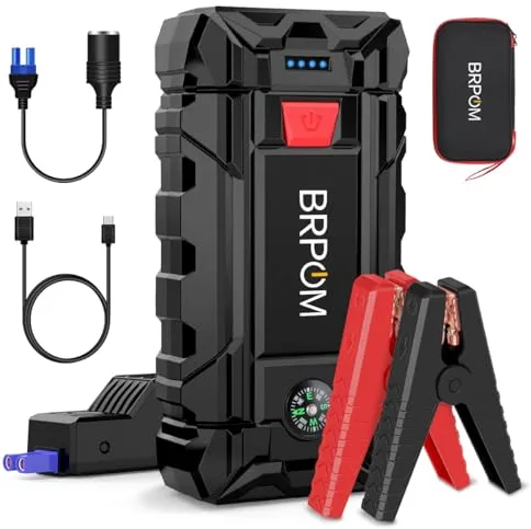 BRPOM Arrancador de Coches, 8000A 26800mAh Arrancador de Baterias de Coche 12V(para 10.0L de Gasolina o 8.0L de Diésel), Jump Starter con Carga Rápida QC3.0, Espera Larga
