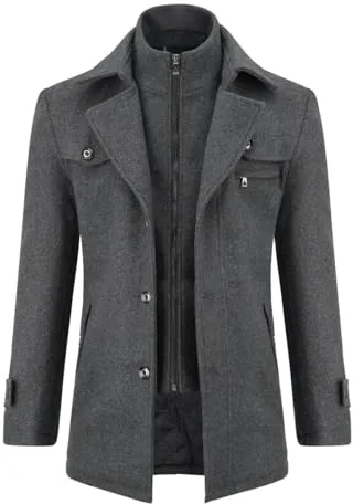 Allthemen Abrigo de invierno para hombre abrigo corto abrigo de lana cálido chaqueta de invierno de negocios Gris L