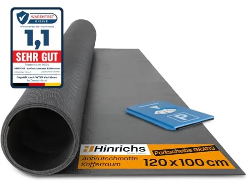 Hinrichs Alfombrilla Protectora de Maletero para Coche, Limpieza y Cajones - Manta Negra 120 x 100 cm - Goma Incl. Disco de Parking