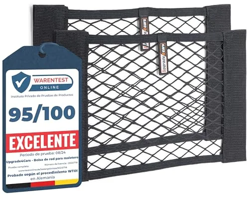 Upgrade4cars Red de Maletero para Coche | 2 Redes Portaobjetos 40 x 25 cm Pequeño y Útil | Bolsa Malla Baul Elastica | Accesorios Coches Interior