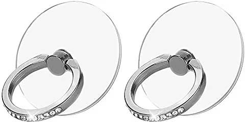 VOVIGGOL 2pcs Tenedor del Anillo del Teléfono Celular Diamante Purpurina, Rotación de 360°Anillo de Dedo Agarre Compatible para Varios Teléfonos Móviles (2 Plata)