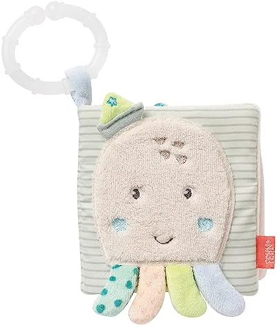 Fehn 054415 - Libro de tela con diseño de pulpo, libro sensorial para bebés y niños pequeños a partir de 0 meses, fomenta el sentido del tacto y la conciencia de sí mismos, tamaño: 11 x 11 cm