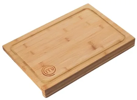 MasterChef Tabla de Cortar Cocina en Madera, Encimera de Bambú para la Carne, Jamon, Pan, Quesos, Tablero de Corte con Ranura para Jugos y Borde, Natural, Sostenible