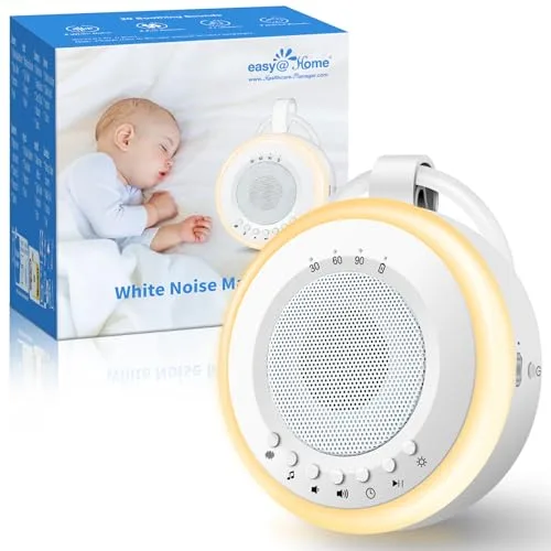 Máquina de Ruido Blanco para Dormir Bebé: Easy@Home Aparato de 20 Sonidos Relajantes con Luz Nocturna Ajustable & Temporizador丨Recargable por USB丨para bebé niño o adulto丨Blanco