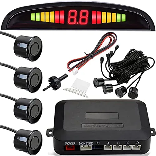 Retoo Sensores Aparcamiento Coche, Kit De Aparcamiento Coche 4 Sensores, Universal Asistentes De Aparcamiento, con Pantalla De LED, Alarma De Sonido, Alarma De Audio De Marcha Atrás