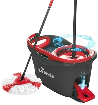 Vileda Turbo Juego de Cubo de fregona para Suelos giratoria con Pedal - Mango telescópico 85-123 cm - Cabezal de Microfibra 2 en 1 - Love it Clean - Embalaje sostenible