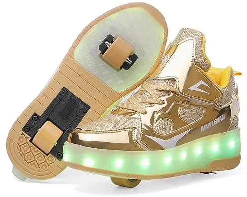 YongerYong Zapatos con Ruedas y LED Luces para Niña, Zapatillas de Skateboard con USB Recargable para Niño, Doble Ruedas Retráctil Skateboarding, Patines Brillantes