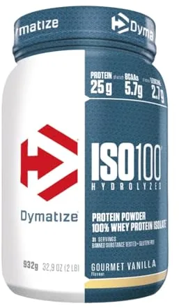 Dymatize ISO 100 Hydrolyzed Gourmet Vanilla 932g - Hidrolizado de Proteína de Suero Whey + Aislado en Polvo