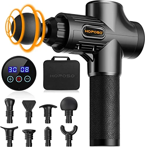 Pistola de Masaje Muscular, Eléctrica Masajeador de Músculos de Tejido Profundo con 30 Velocidades, 8 Cabezales de Masaje, Pantalla LCD Táctil, Pistola de Masaje (Negro)