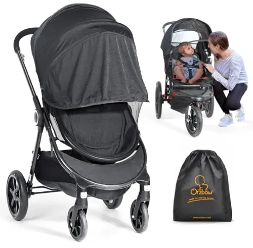 Orzbow Mosquitera & Parasol Carrito Bebe Universal con Protección UV 50+ y Cremallera,Respirable 3D PVC Support Antiinsecto Malla Encriptada para Capazo,Silla de Paseo,Cuna Viaje,con Bolsa (Negro)