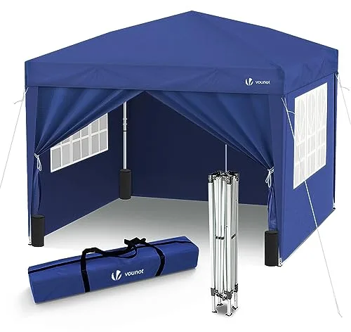 VOUNOT® Carpa Plegable Gazebo 3x3m con 4 Paredes y 4 Bolsas de Arena, Cenador Pabellón de Jardín para Camping, Fiestas, Exterior, Color Azul