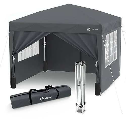 VOUNOT® Carpa Plegable Gazebo 3x3m con 4 Paredes y 4 Bolsas de Arena, Cenador Pabellón de Jardín para Camping, Fiestas, Exterior, Color Gris