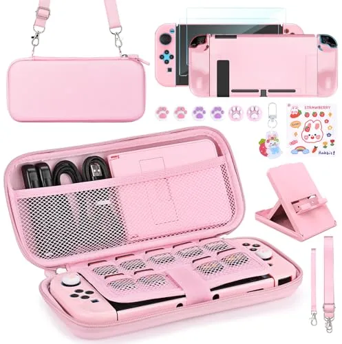Younik Paquete de Accesorios para Switch, 17 en 1 Kit de Accesorios Incluye Funda de Transporte para Switch, Soporte Ajustable, Funda Protectora para la Consola Switch y J-con