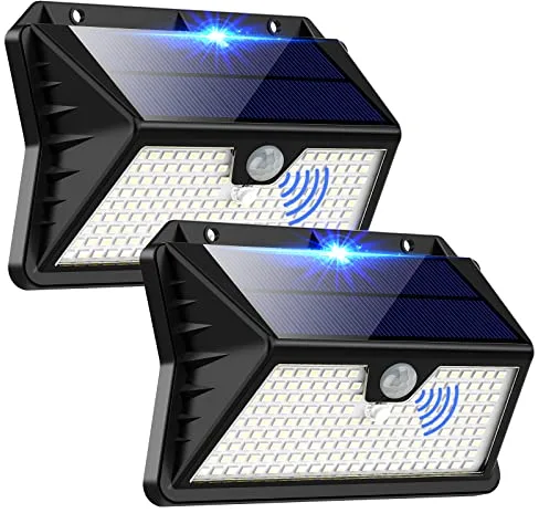 OUILA Luz Solar Exterior, 185 LED 3 Modos Luces Solares con Sensor Jardin de Movimiento, Foco Solar Exterior IP65 Impermeable para Jardín, Garaje, Calle, Patio, Puertas(2-Paquete Blanco Frío)