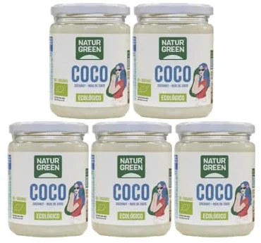 NATURGREEN Aceite de Coco Bio, Virgen Extra, Ideal para Cocinar, Hidrata Piel y Cabello, Ingredientes Naturales, Apto para Veganos, 430 ml/ 400 Gramos (5 unidades)