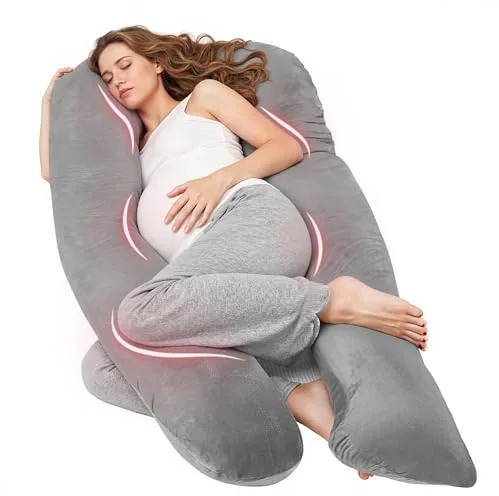 Nuliie Almohada Embarazada Dormir, Cojin Embarazada en Forma de U, Almohada Embarazo para Soporte de Espalda, Caderas y Piernas, Almohada para Embarazadas con Funda de Terciopelo Lavable (Gris)