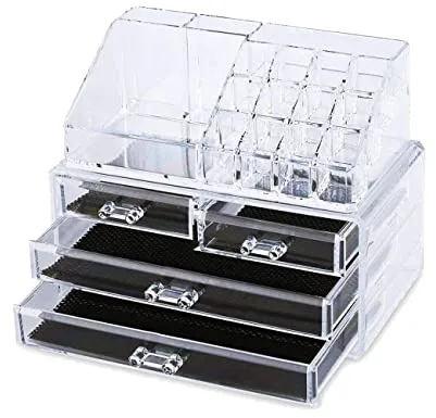 GC GLOBALCOMMERCE Organizador de maquillaje con 4 cajones de baño, transparente con compartimentos