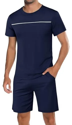 Marvmys Pijama Hombre Verano 100% Algodón Corto Pijamas Hombre Mangas Cortas 2 Piezas con Camiseta y Pantalones Cortos Conjunto de Pijama para Hombre S-XXL